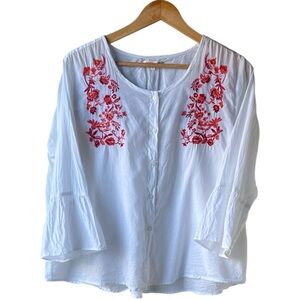Sundry White Oversized Blouse with Red Floral Embroidery 3/L